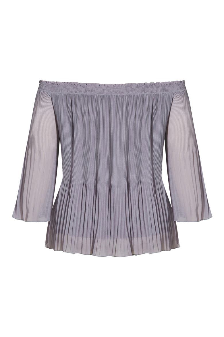 Pleated Off the Shoulder Blouse, Alternate, color, SMOKE