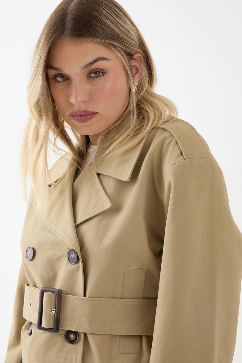 Tailored Cropped Trench Coat, Alternate, color, Stone