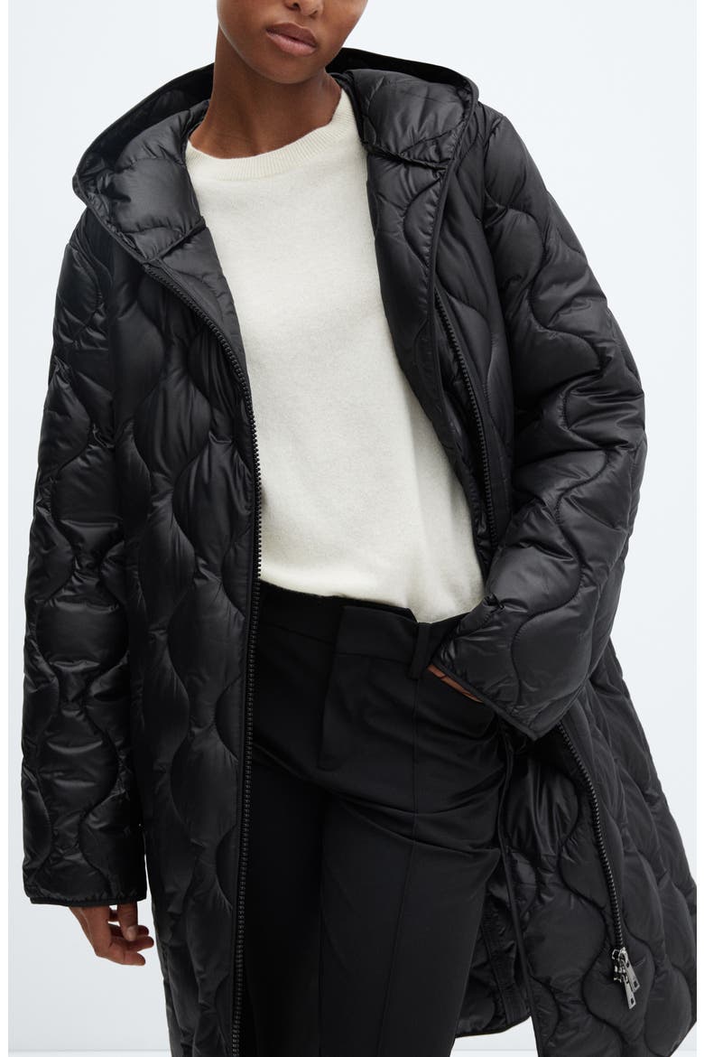 Oversize Hooded Water Repellent Quilted Coat, Alternate, color, BLACK