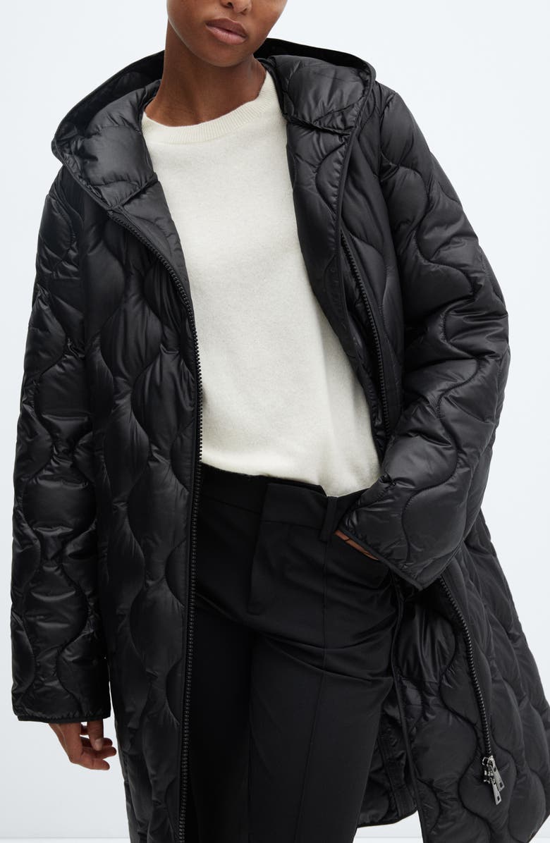 MANGO Oversize Hooded Water Repellent Quilted Coat, Alternate, color, 