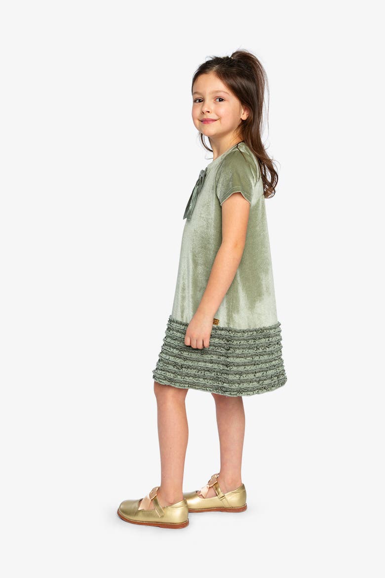 Short Sleeve Bow Detail Textured Bottom A-Line Dress, Alternate, color, Greyish Green