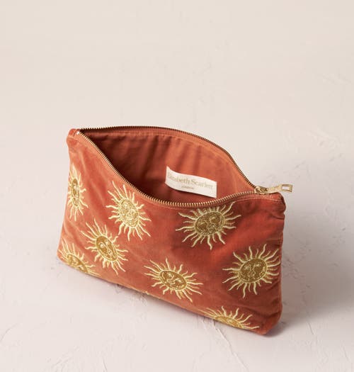 Elizabeth Scarlett Sun Goddess Velvet Everyday Pouch In Orange