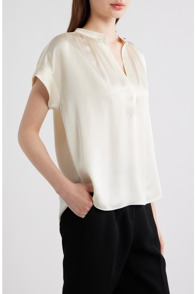 Shirred Detail Silk Top, Alternate, color, CREME