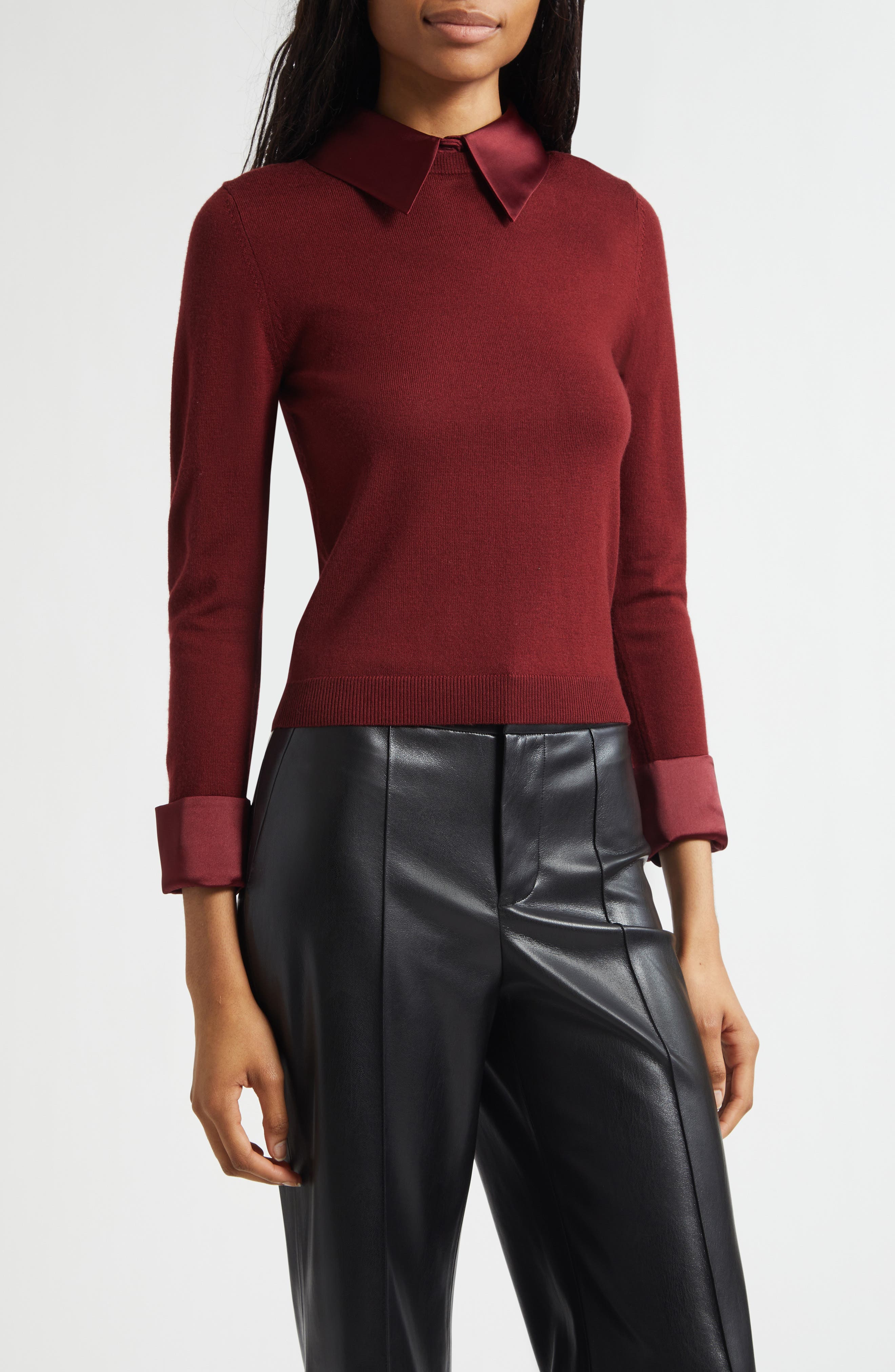 Alice + Olivia Porla Collared Mixed Media Silk Sweater