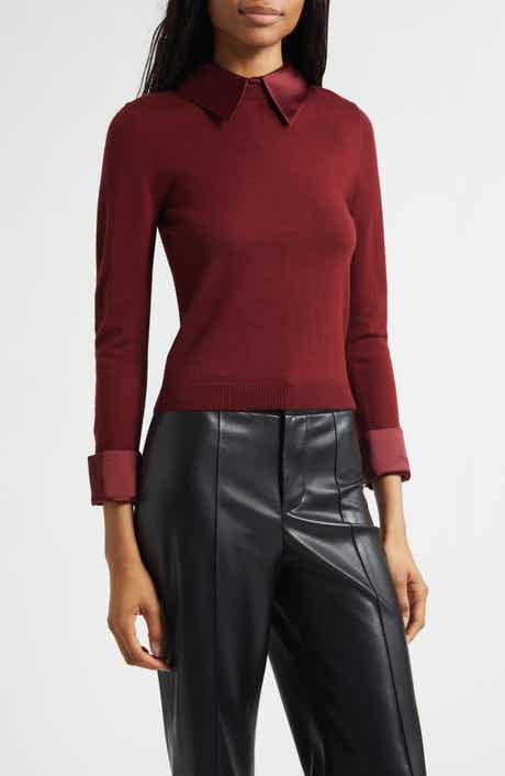 Alice + Olivia Porla Collared Mixed Media Silk Sweater