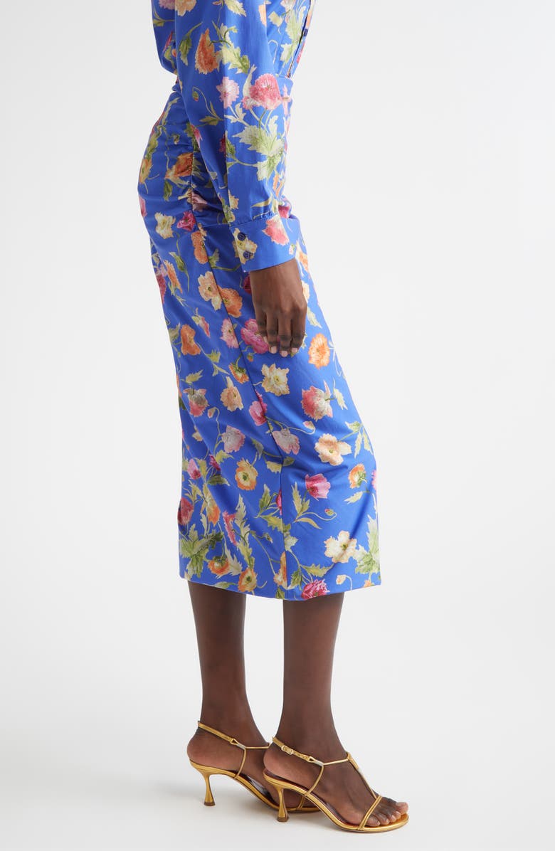 Carolina Herrera Poppy Print Ruched Pencil Skirt, Alternate, color, Bluebell Multi