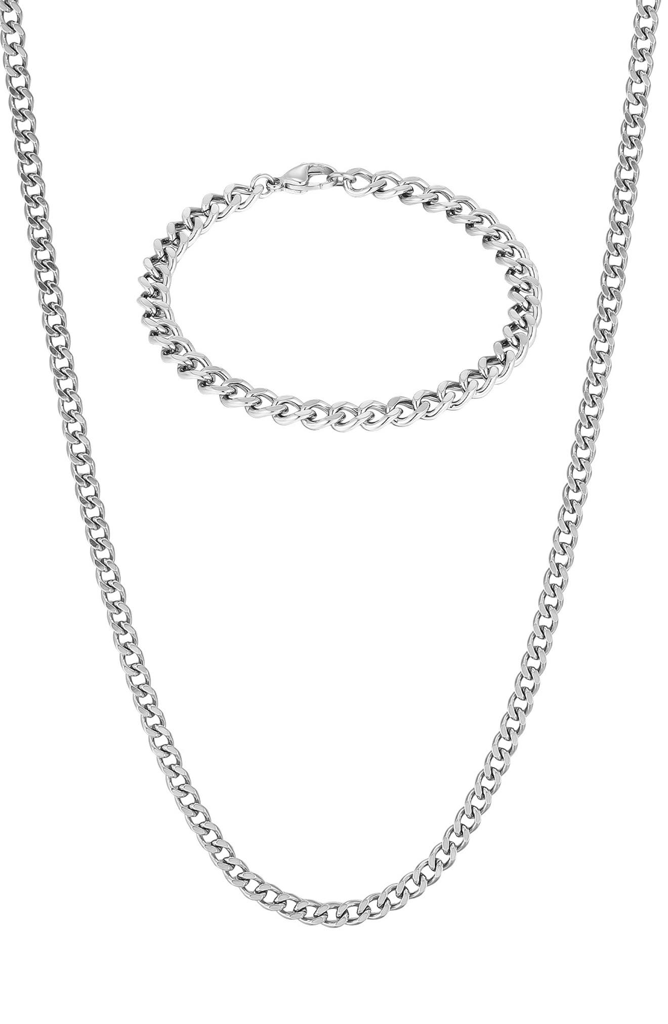 Adornia Men's Curb Chain Bracelet & Necklace Set