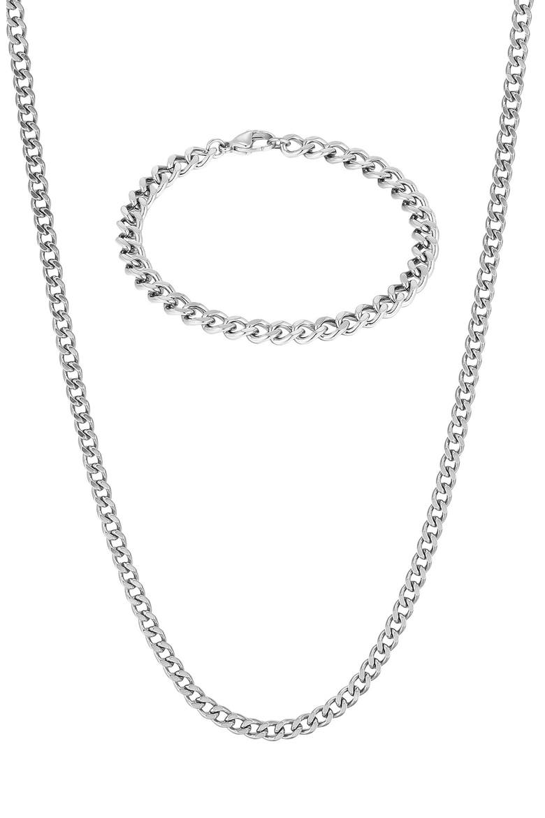 Men's Curb Chain Bracelet & Necklace Set, Main, color, SILVER