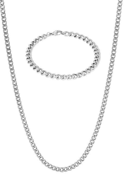 Men's Curb Chain Bracelet & Necklace Set