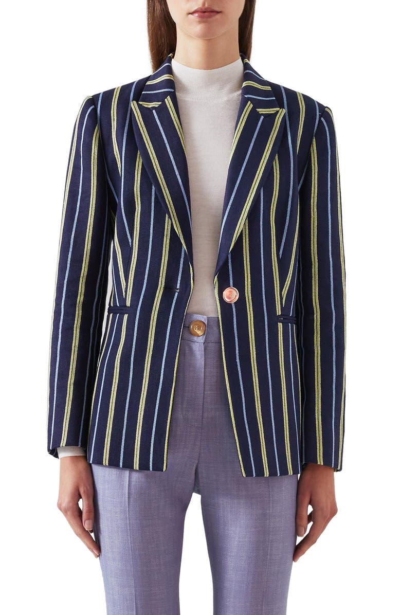 LK Bennett Mya Stripe Linen Blend Blazer, Main, color,