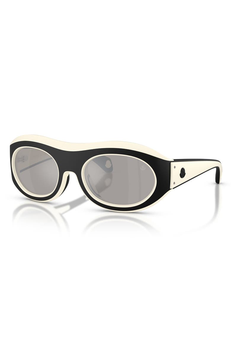 Moncler Ramillon 54mm Polarized Oval Sunglasses, Alternate, color, Butter / Black / Mirror Silver