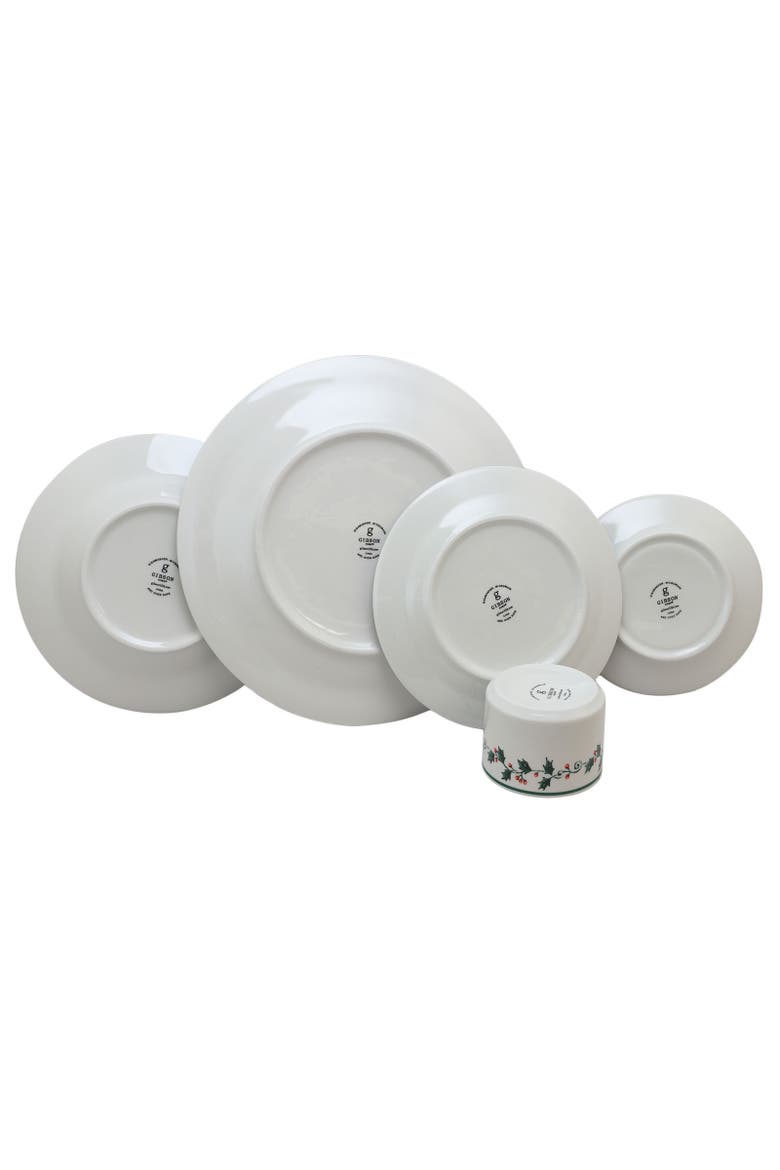 20 Piece Ceramic Christmas Tree Trimming Dinnerware Set, Alternate, color, White