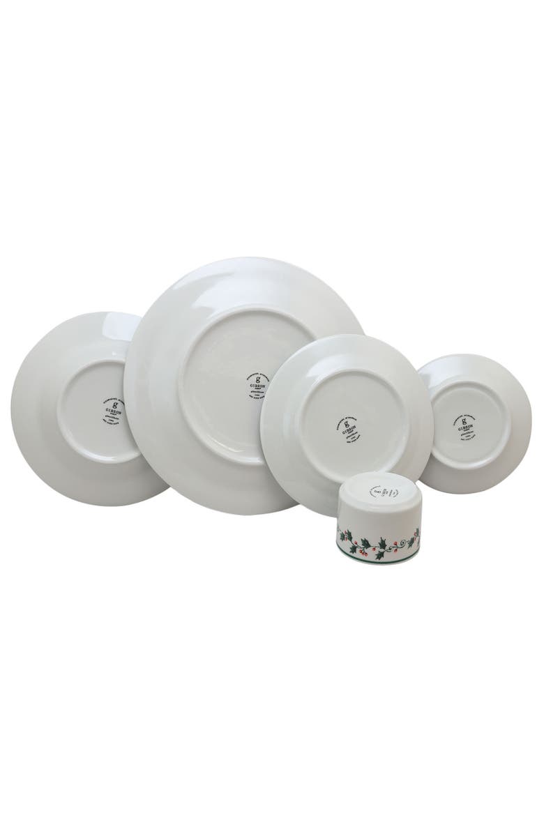 Gibson Home 20 Piece Ceramic Christmas Tree Trimming Dinnerware Set, Alternate, color, White