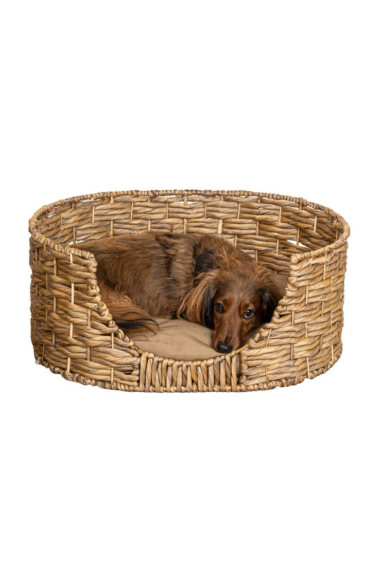The Licker Store Perri 24" x 18" Classic Farmhouse Handwoven Hyacinth Oval Pet Bed, Machine-Washable Cushion, Alternate, color, Natural