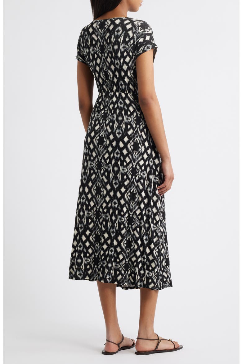 Geo Print Faux Wrap Midi Dress, Alternate, color, BLACK/ GREY