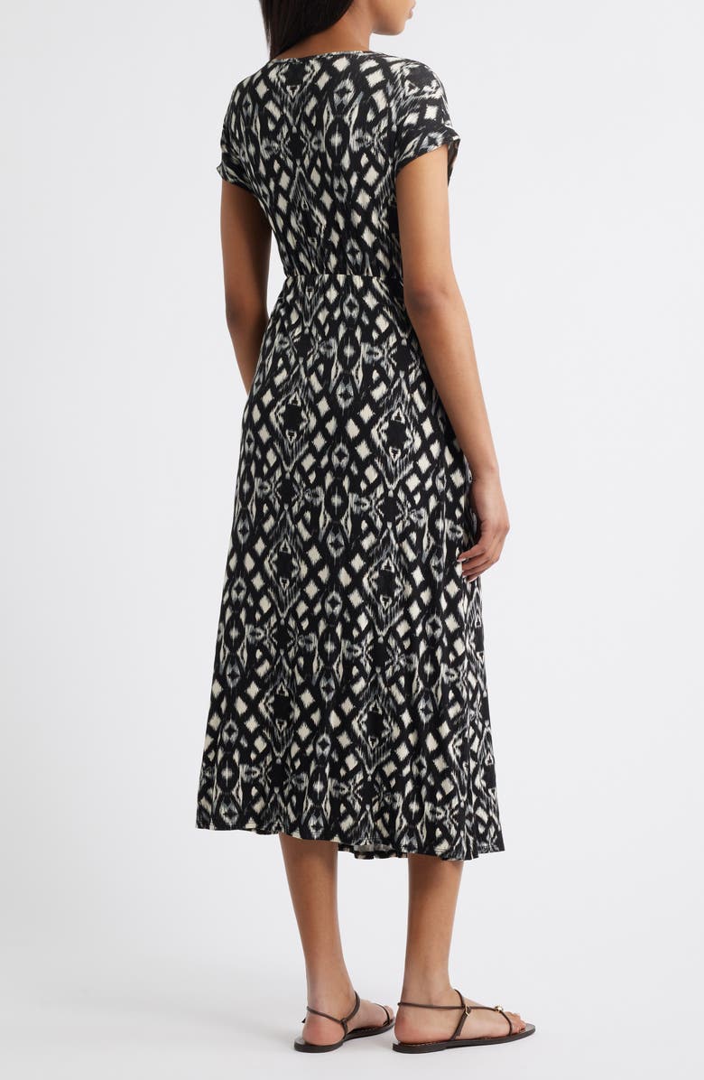 Loveappella Geo Print Faux Wrap Midi Dress, Alternate, color, Black/ Grey