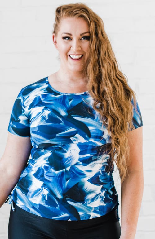 Calypsa Plus Size Short Sleeve Adele Swim Top In Blue