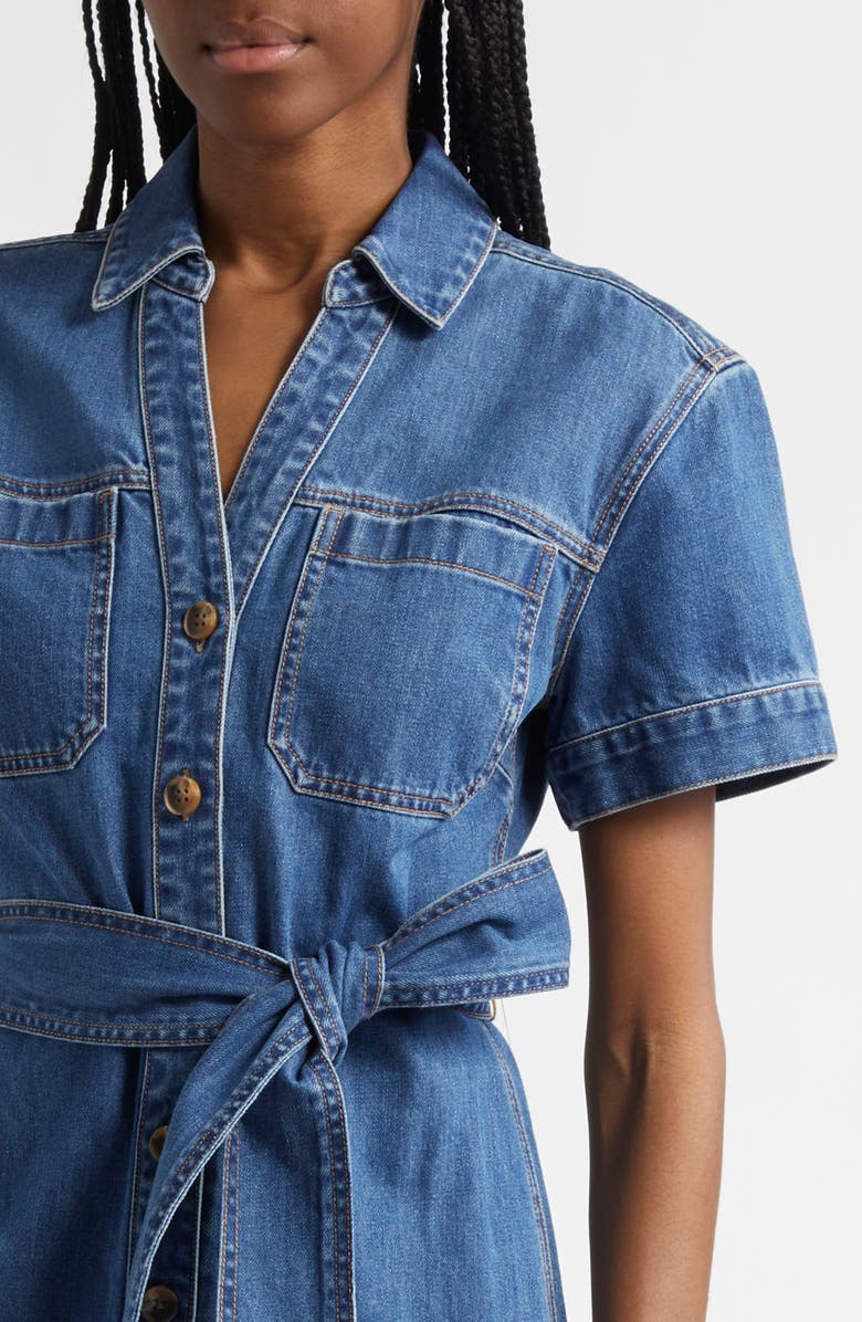 Veronica Beard Tabby Belted Denim Shirtdress, Alternate, color, 