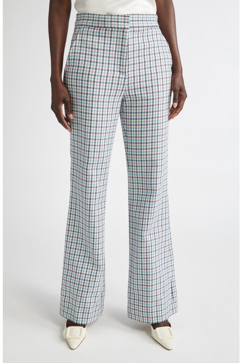 Houndstooth Stretch Cotton Flare Leg Pants, Main, color, TROPICAL BLUE/ IVORY MULTI
