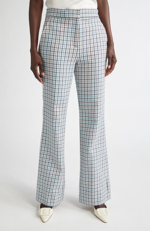 Houndstooth Stretch Cotton Flare Leg Pants