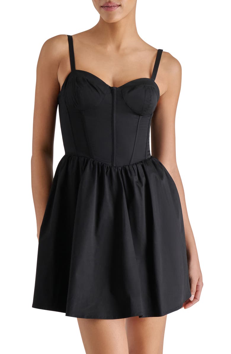Steve Madden Rhoda Corset Fit & Flare Minidress, Alternate, color, Black
