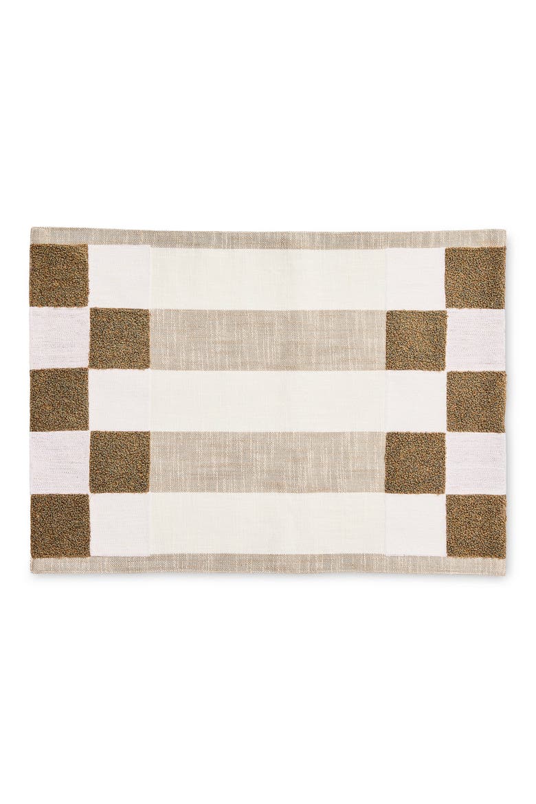 Flax Checks & Stripes Set of 4 Placemats, Main, color, BEIGE