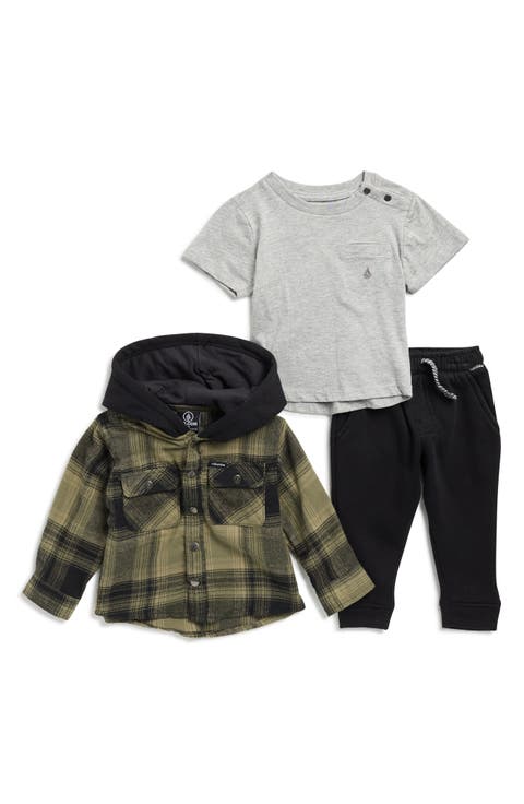 Hooded Flannel Shacket, T-Shirt & Joggers Set (Baby)
