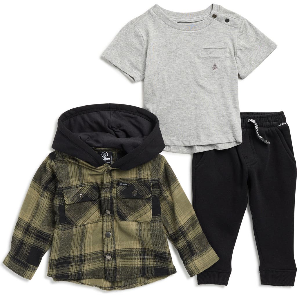 Volcom Hooded Flannel Shacket, T-shirt & Joggers Set In Multi