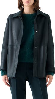 Akris Harper Reversible Genuine Shearling Shirt Jacket