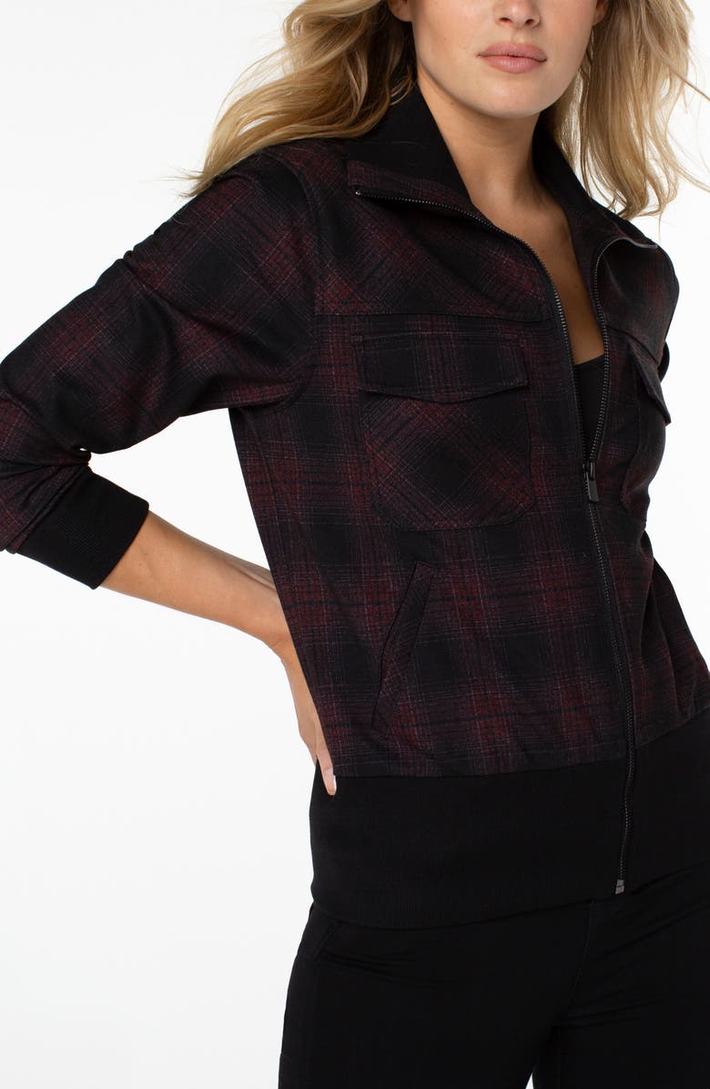 Liverpool Los Angeles Plaid Rib Collar Knit Bomber Jacket, Alternate, color, 