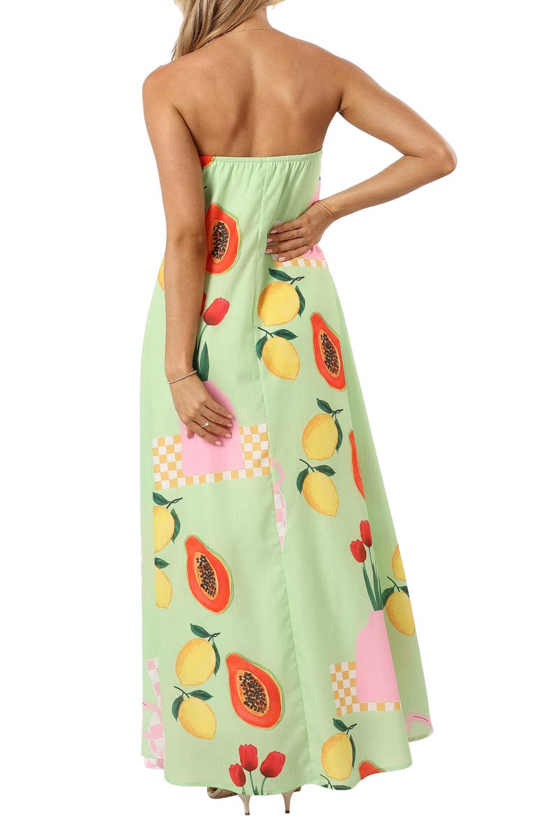 Petal & Pup Piccolo Fruit Print Strapless Maxi Dress, Alternate, color, Green Papaya
