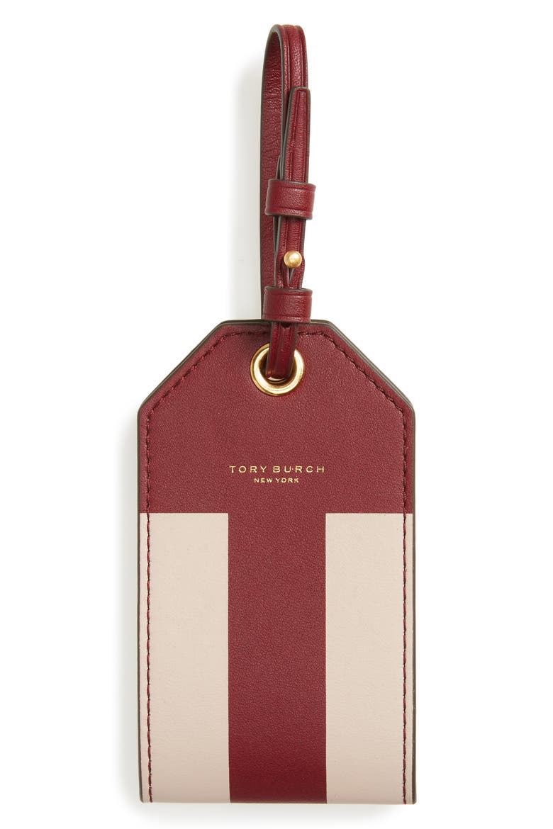 Block-T Logo Leather Luggage Tag, Main, color, IMPERIAL GARNET MULTI