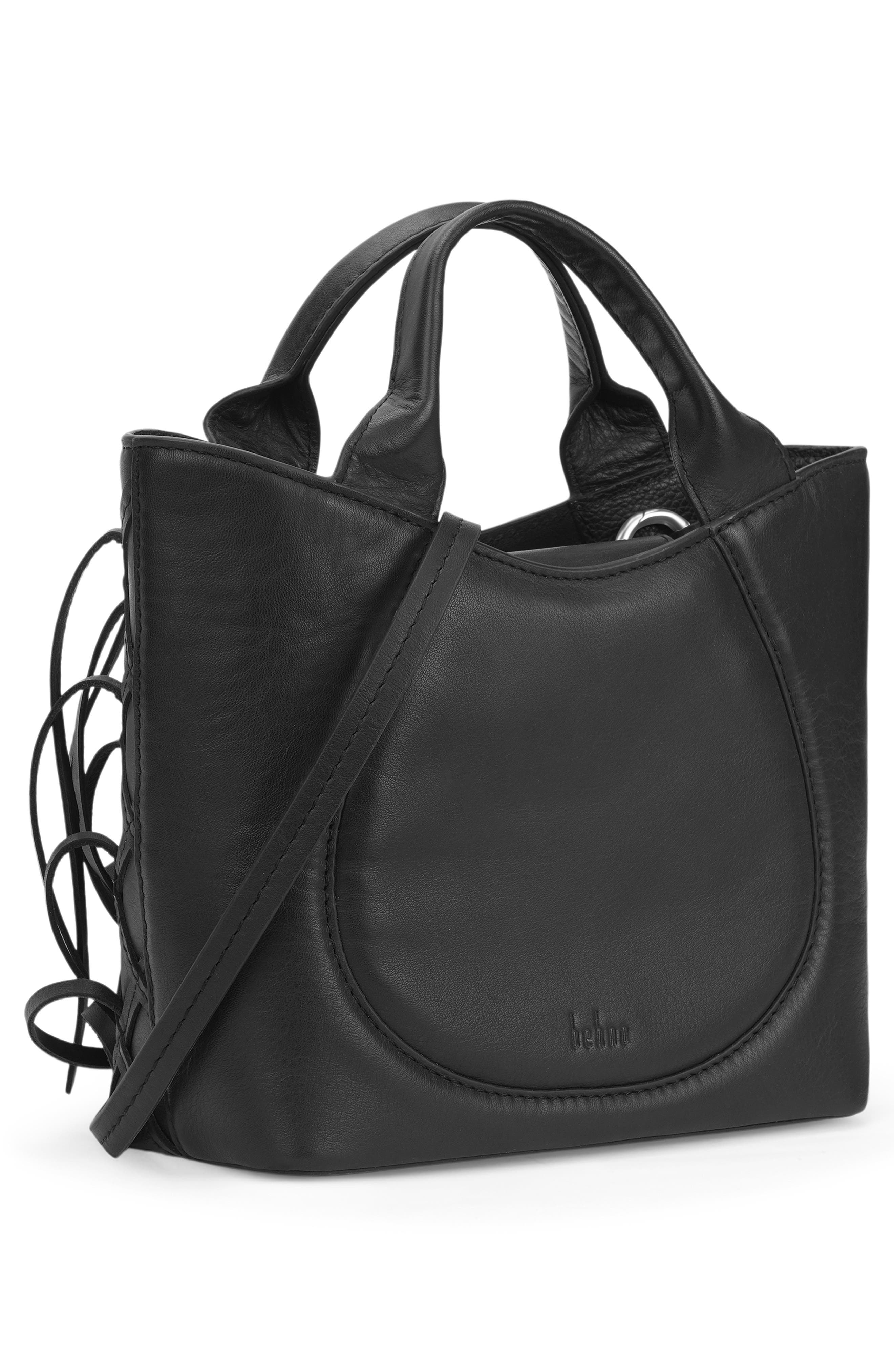 Katrina Mini Fringe Leather Tote, Alternate, color, BLACK