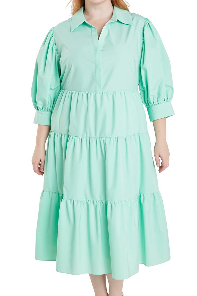 Tiered Midi Shirtdress, Alternate, color, MINT