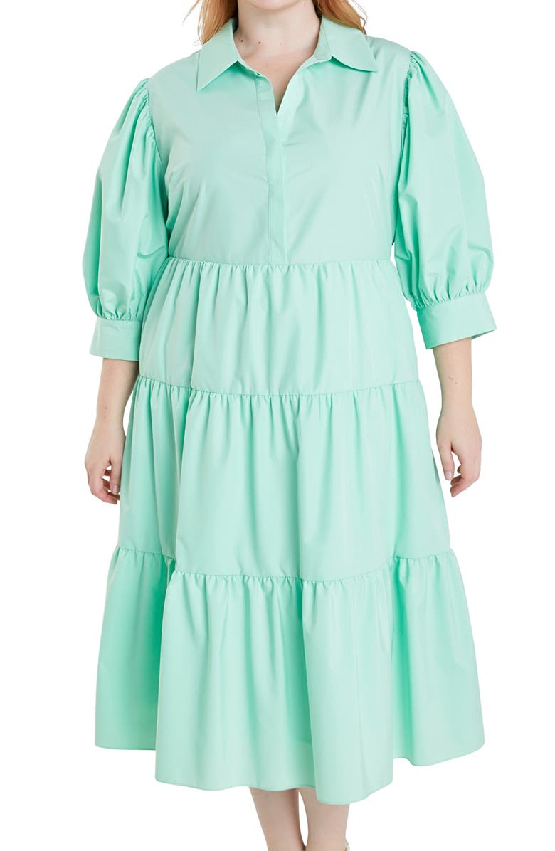 English Factory Tiered Midi Shirtdress, Alternate, color, Mint