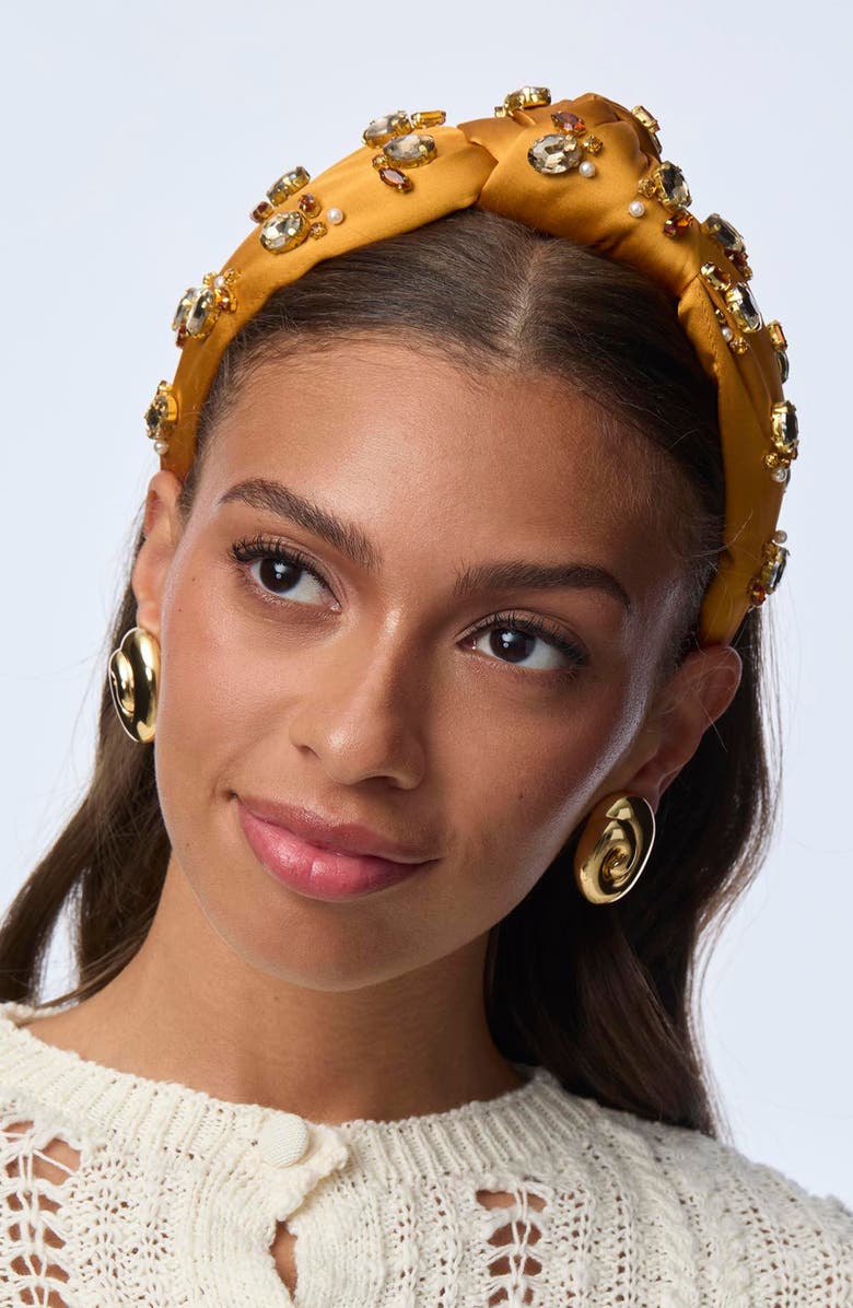 Lele Sadoughi Knotted Crystal Embellished Headband, Alternate, color, Maple