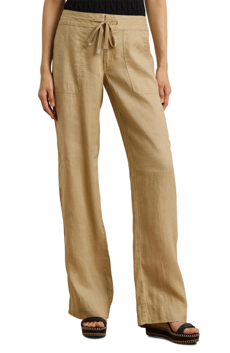 Lauren Ralph Lauren Linen Drawstring Pants, Main, color, Birch Tan