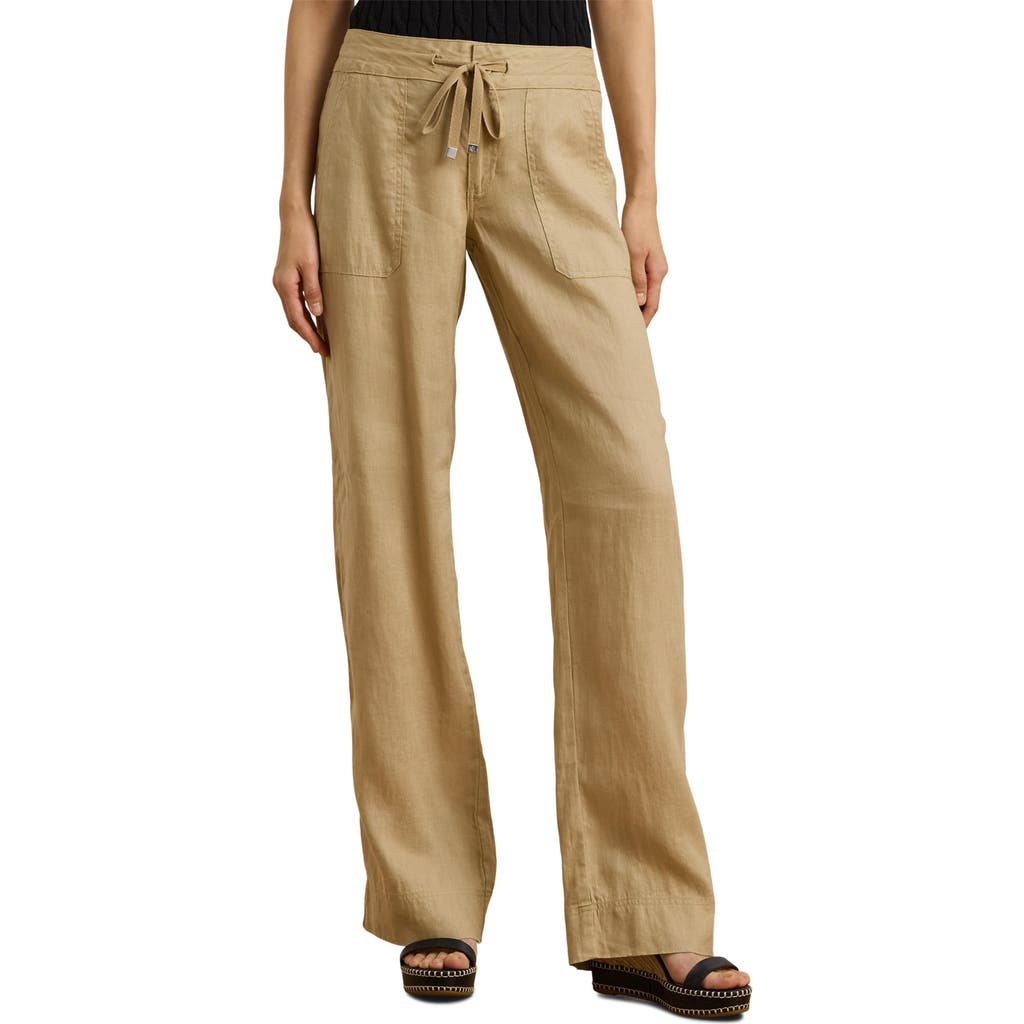 Ralph Lauren Lauren Linen Drawstring Pants In Birch Tan