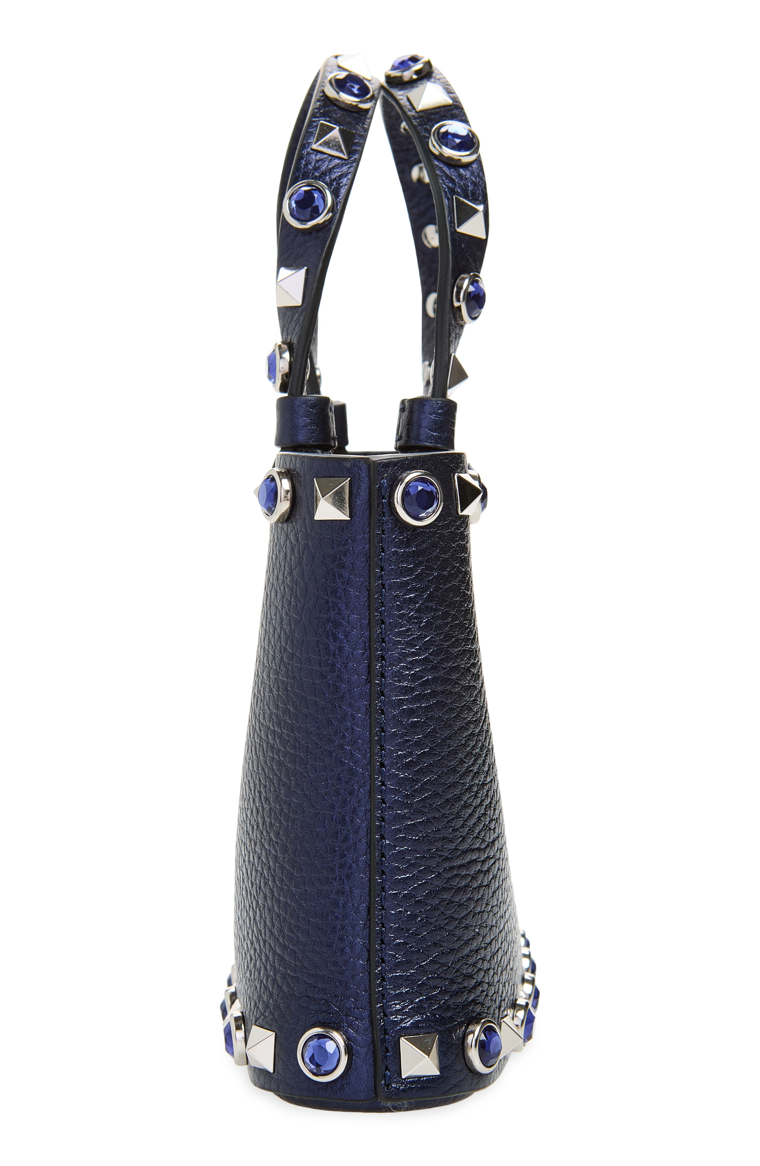 Rockstud Mini Leather Bag, Alternate, color, NAVY