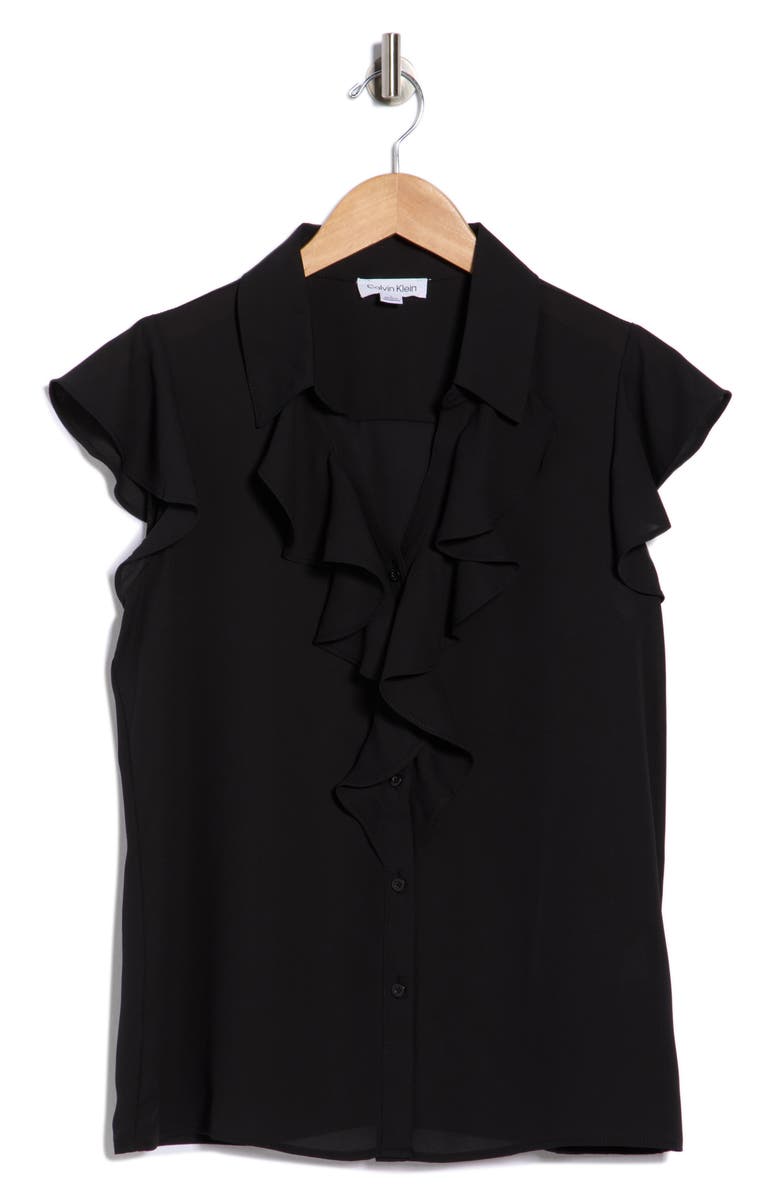 Calvin Klein Ruffle Cap Sleeve Top, Main, color, Black