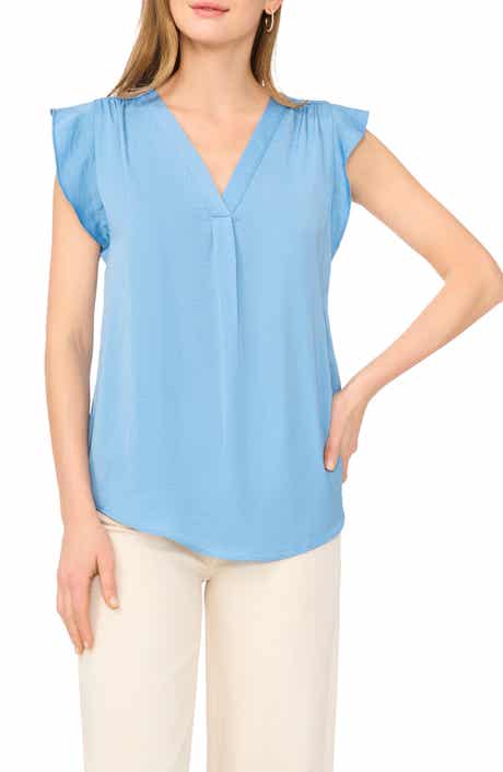 Vince Camuto Ruffle Sleeve Satin Top