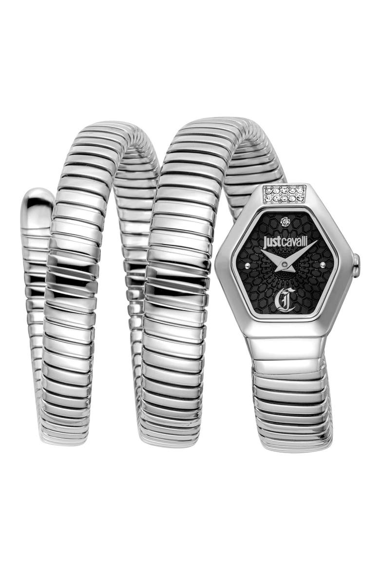 Romina Snake Wraparound Bracelet Watch, 22.5mm x 28.5mm, Main, color, SILVER