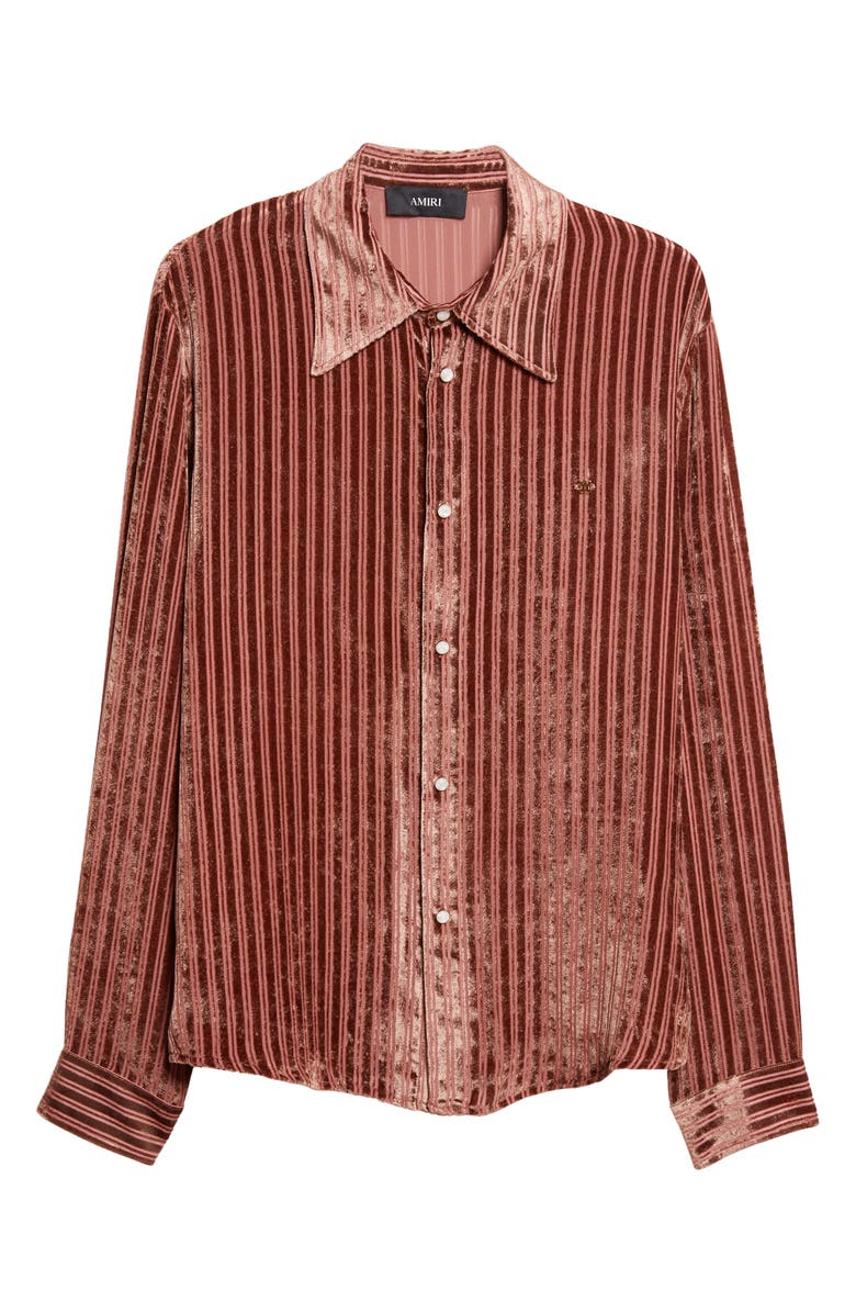 AMIRI Stripe Wool & Silk Velvet Button-Up Shirt, Main, color, Terracotta Archived