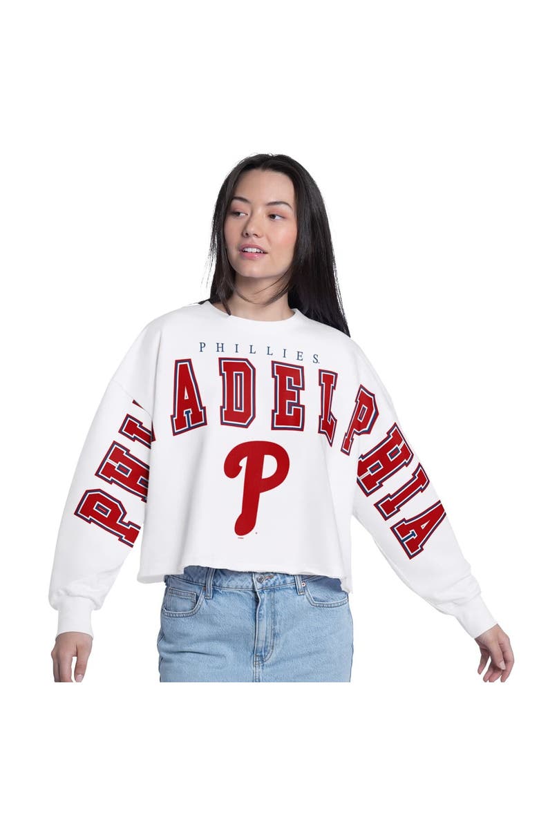 G-III 4HER BY CARL BANKS Women's G-III 4Her by Carl Banks White Philadelphia Phillies Bleachers Cropped Pullover Sweatshirt, Main, color, White