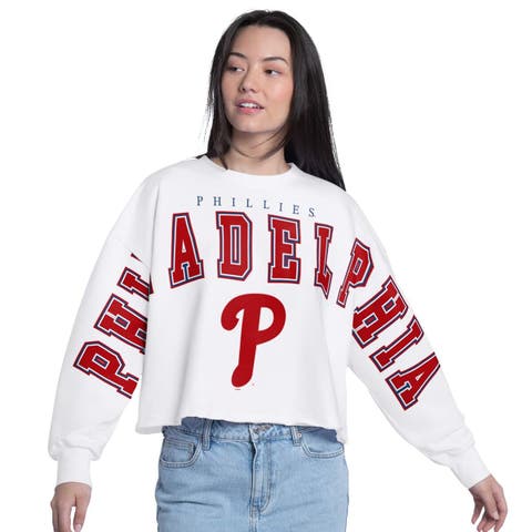 Women's G-III 4Her by Carl Banks White Philadelphia Phillies Bleachers Cropped Pullover Sweatshirt
