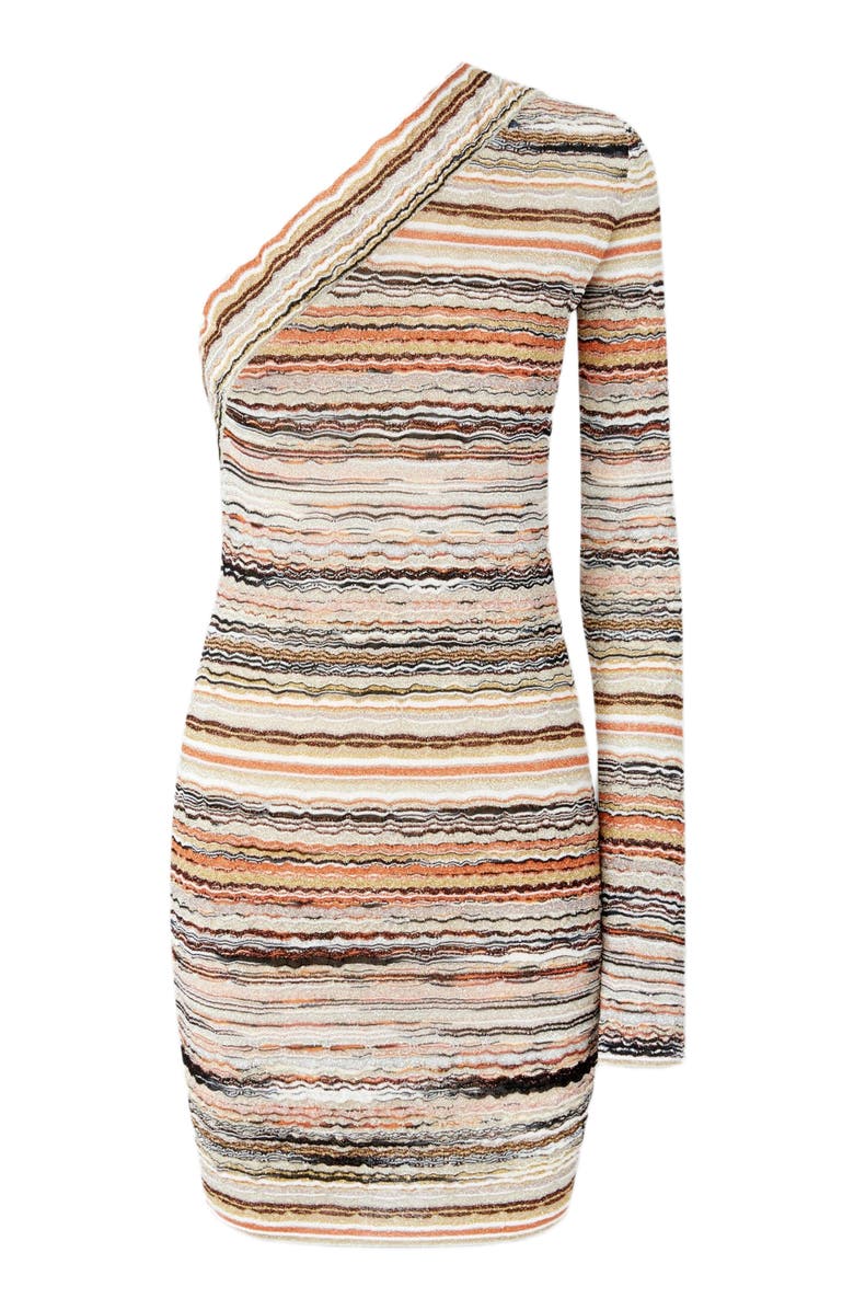 Missoni One-shoulder Mini-dress In Lamé Embossed Viscose With Wave Motif, Alternate, color,