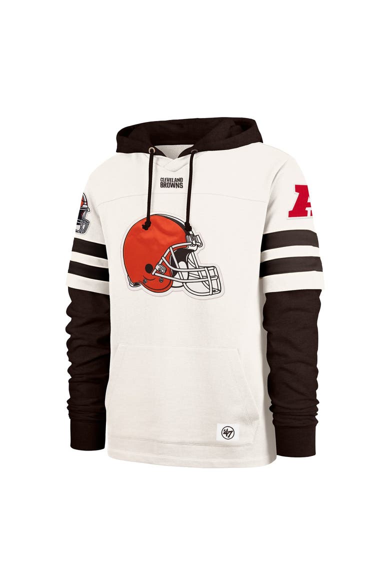 Men's '47  Cream Cleveland Browns Split Zone Cornerback Duo Lacer Hoodie, Alternate, color, Cream