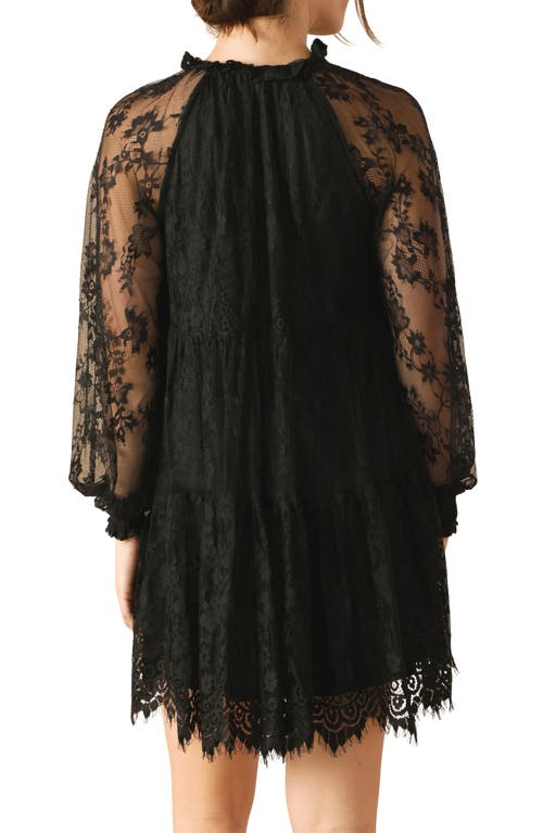 Flying Tomato Long Sleeve Lace Minidress In Black