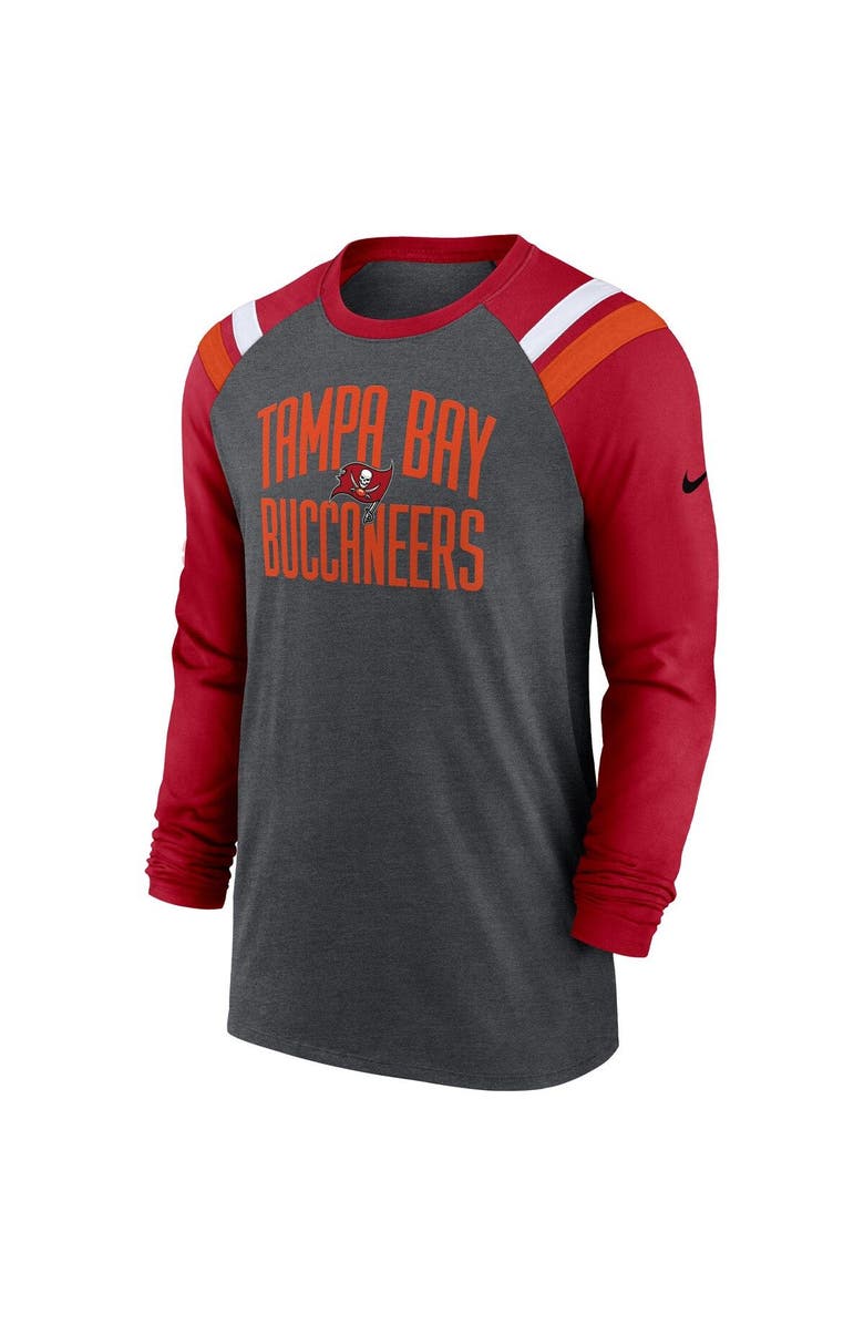 Nike Men's Nike Heathered Charcoal/Red Tampa Bay Buccaneers Tri-Blend Raglan Athletic Long Sleeve Fashion T-Shirt, Alternate, color, 