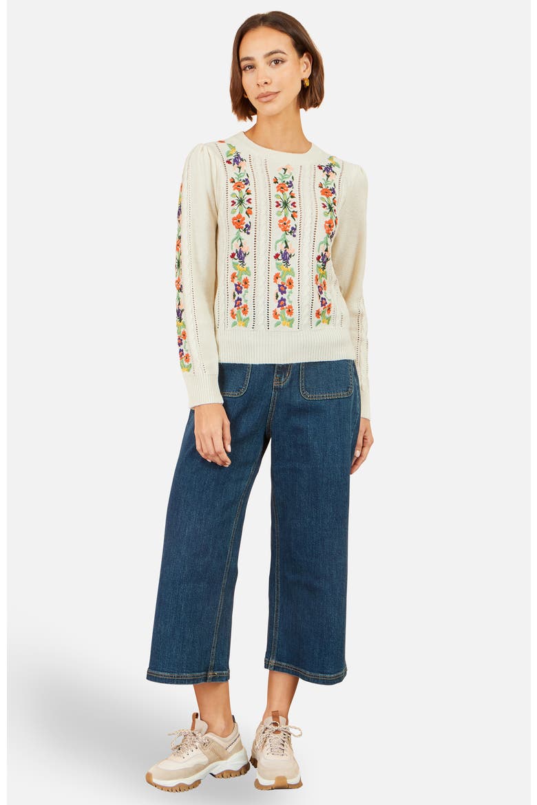 Floral Embroidery Cable Jumper, Alternate, color, Ivory